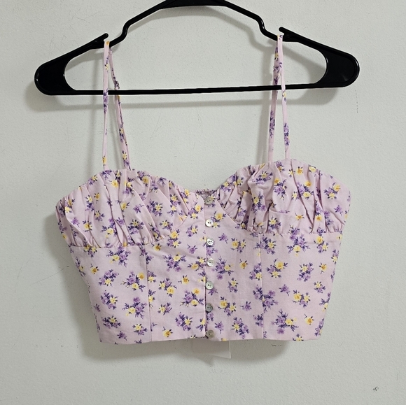 Zara pink floral sweetheart neckline cropped top nwt - Picture 6 of 9